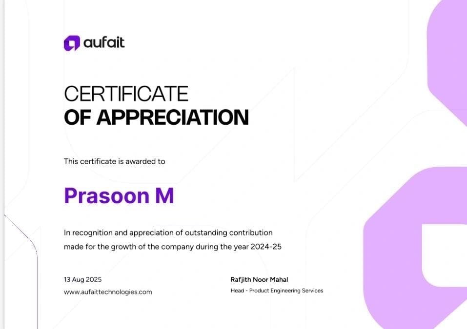 Employee of the Year certificate