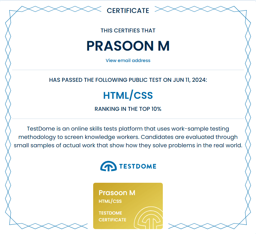 HTML/CSS certificate