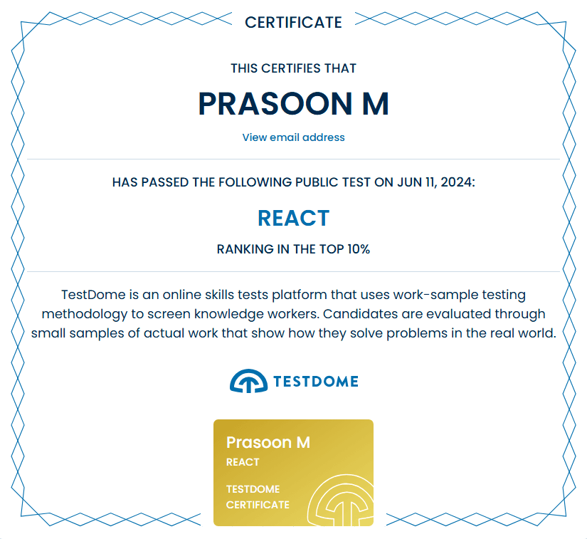 ReactJs certificate